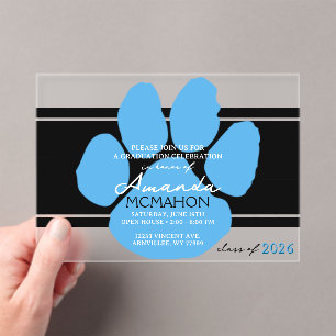 Unique Black & Light Blue Graduation Pawprint Acrylic Invitations