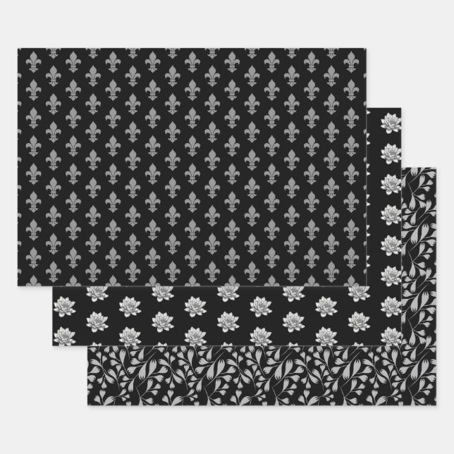 Unique Black Patterned  Wrapping Paper Sheet (Set)