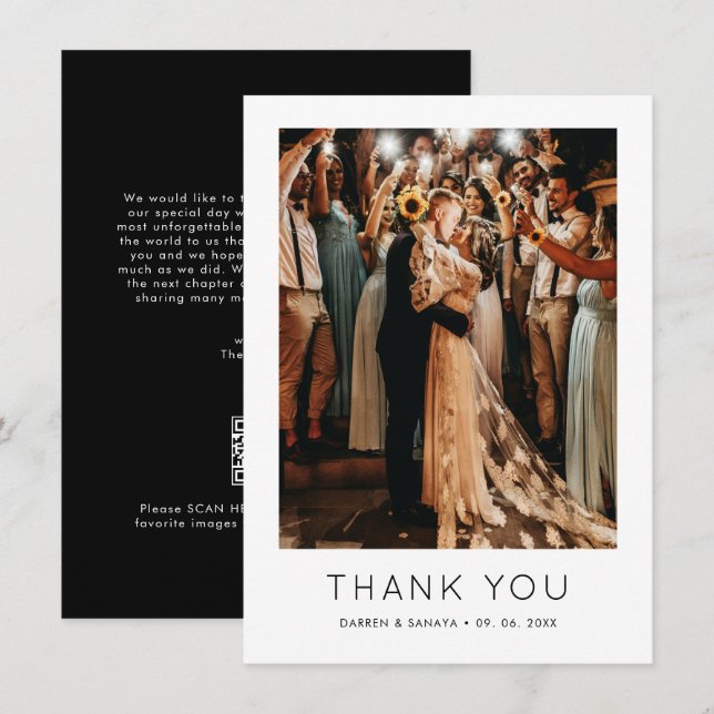 Unique Black Photo QR Code Wedding Thank You Card (Front/Back)