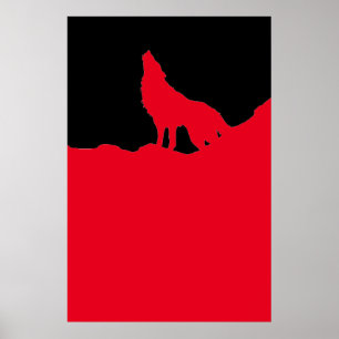 Unique Black & Red Pop Art Wolf Silhouette Poster