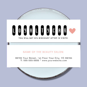 Unique Black & White Beauty Salon Pink Heart  Loyalty Card