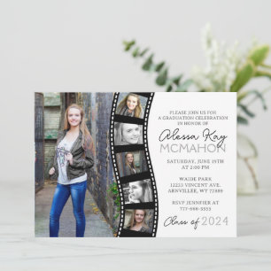 Unique Black & White Filmstrip 6 Photo Graduation Invitation