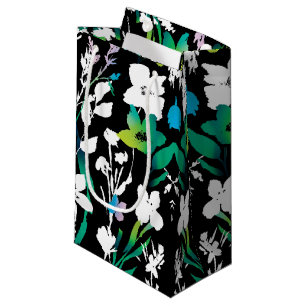 Unique Black & White Floral & Bright Colour Accent Small Gift Bag