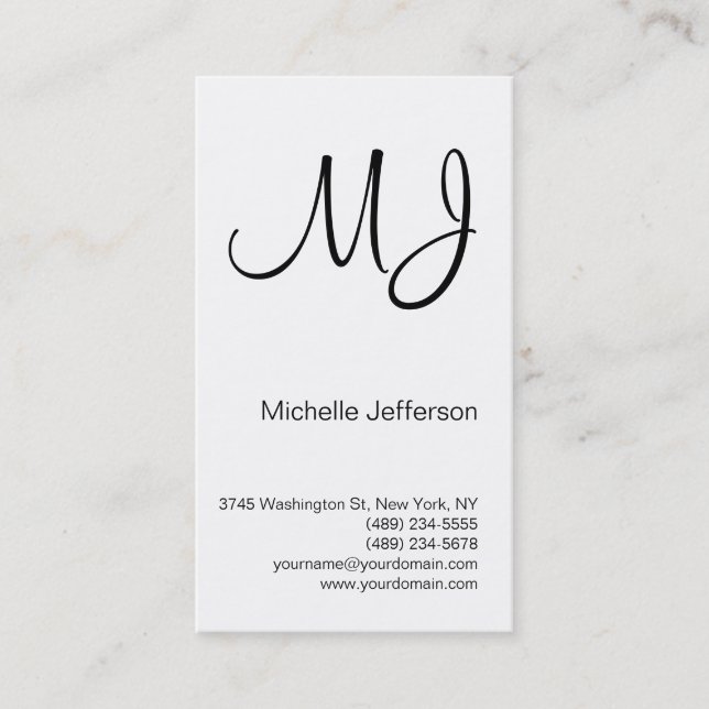 Unique Black White Monogram Vertical Business Card (Front)