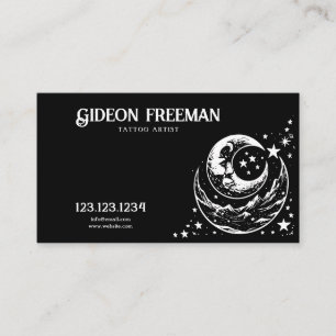Unique Black & White Moon Stars Tattoo Artist Business Card
