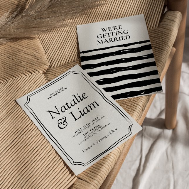 Unique Black & White Old Money Stripes Invitation (Creator Uploaded)