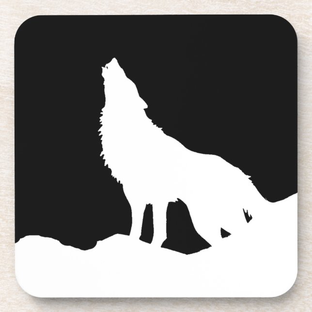 Unique Black & White Pop Art Wolf Silhouette Coaster (Front)
