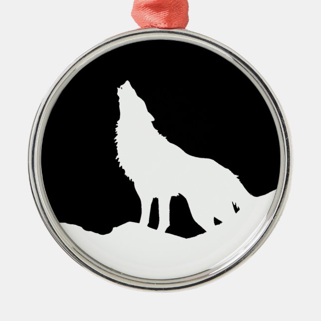 Unique Black & White Pop Art Wolf Silhouette Metal Tree Decoration (Front)