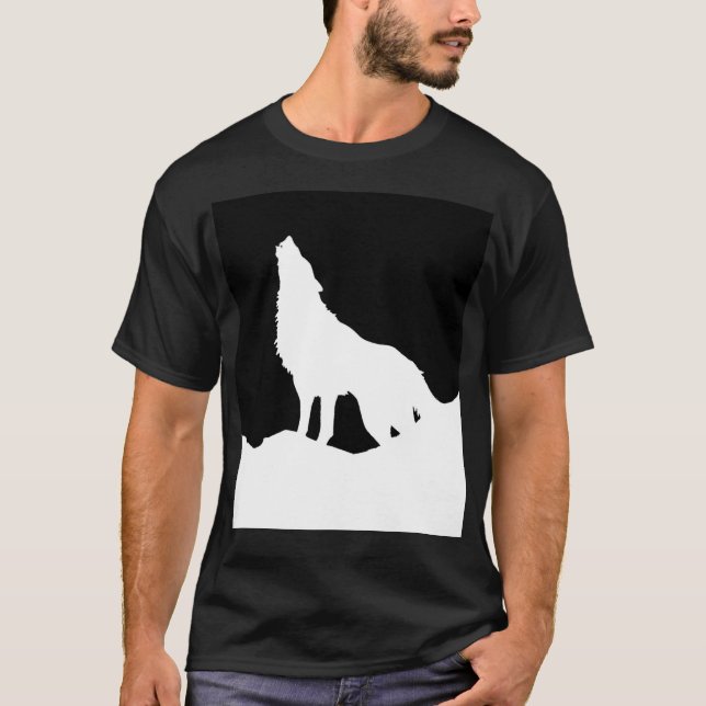 Unique Black & White Pop Art Wolf Silhouette T-Shirt (Front)