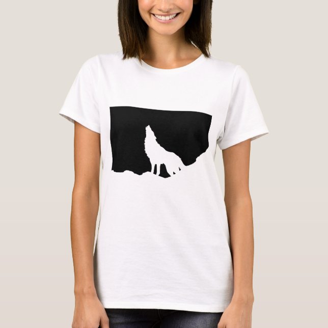 Unique Black & White Pop Art Wolf Silhouette T-Shirt (Front)