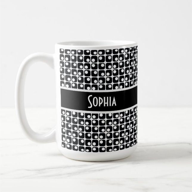 Unique Black & White Retro Pattern Personalised Coffee Mug (Left)