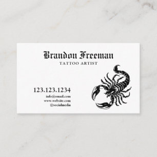 Unique Black & White Scorpion Tattoo Artist Business Card