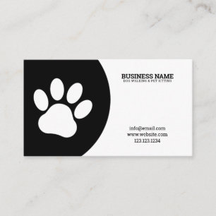 Unique Black & White Single Paw Dog Walker Business Card