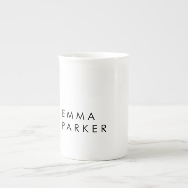 Unique Black White Trendy Add Your Name Bone China Mug (Front)