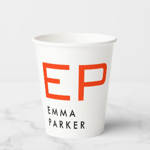 Unique Black White Trendy Orange Monogram Paper Cups