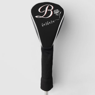 Unique Black with Custom Monogram Name Rose  Golf Head Cover