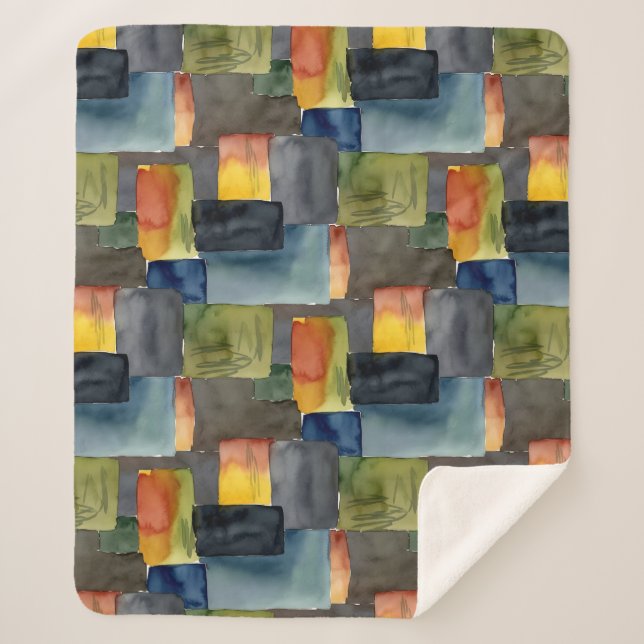 Unique blocked colours seamless pattern sherpa blanket (Front)