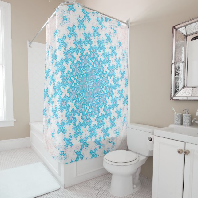 Unique Blue Abstract Shower Curtain (In Situ)