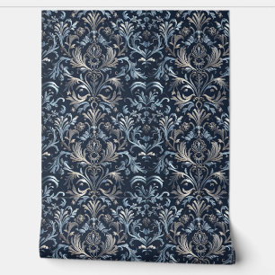 Unique Blue and Silvery Grey Scroll Wallpaper
