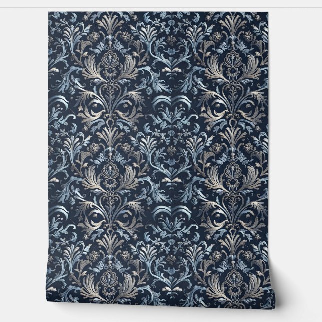Unique Blue and Silvery Grey Scroll Wallpaper (Unrolling)