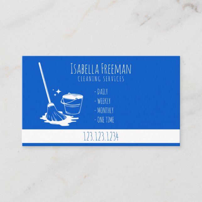 Unique Blue and White House Cleaning Service Business Card (Front)