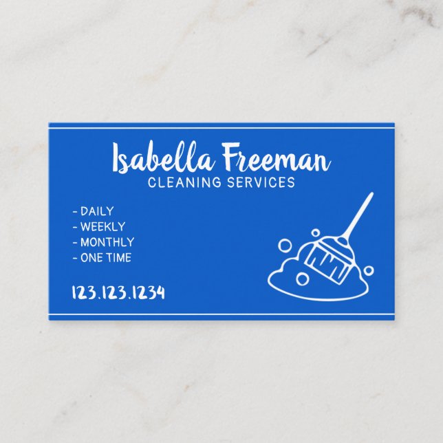Unique Blue and White Maid House Cleaning Service Business Card (Front)