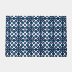Unique Blue and White Mosaic Tile Pattern Doormat