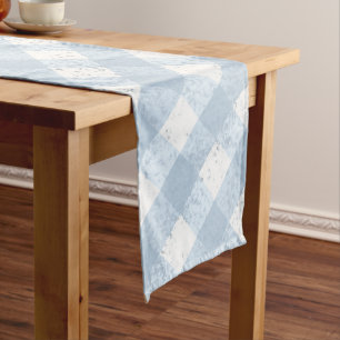 Unique Blue and White Spotted Chequered Pattern Long Table Runner