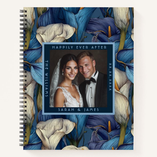 Unique Blue Calla Lilies Aesthetic Greenery Weddin Notebook (Front)