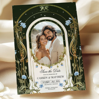 Unique Blue Floral Save the Date Photo Invitation