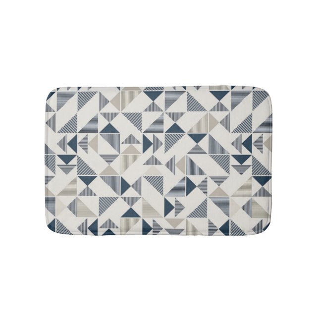 Unique blue geometric triangles bath mat (Front)