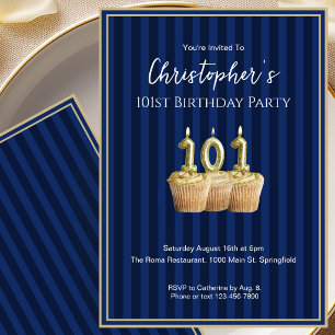 Unique Blue Gold 101st Birthday Invitation For Him