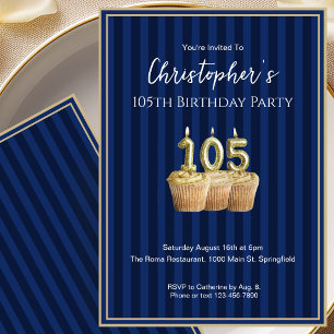 Unique Blue Gold 105th Birthday Invitation For Him