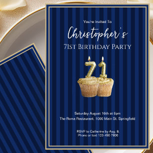 Unique Blue Gold 71st Birthday Invitation For Him
