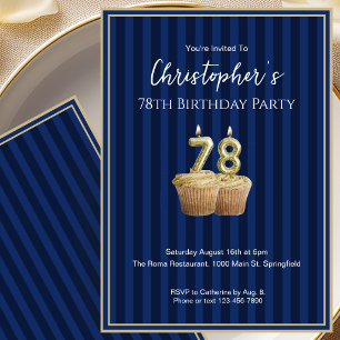 Unique Blue Gold 78th Birthday Invitation For Him