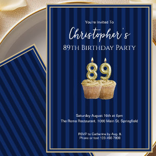 Unique Blue Gold 89th Birthday Invitation For Him