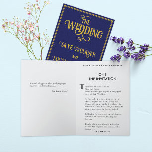 Unique Blue Gold Book Folded Wedding Invitation