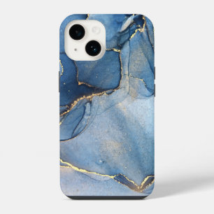 Unique Blue Gold Marble Pattern iPhone / Android 14 Case