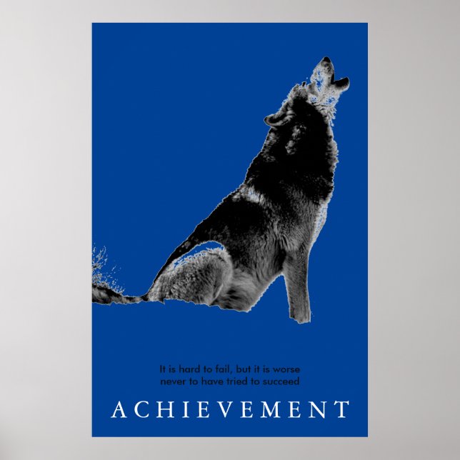 Unique Blue Motivational Wolf Achievement Poster (Front)