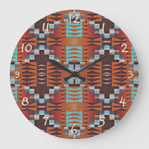 Unique Blue Orange Red Southwest Mosaic Art Large Clock