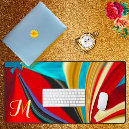 Unique Blue Red Gold Monogram Liquified Abstract  Desk Mat