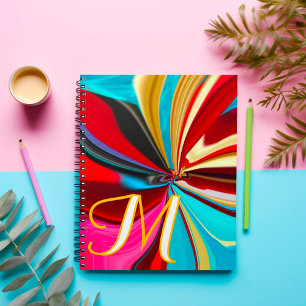 Unique Blue Red Gold Monogram Liquified Abstract Notebook