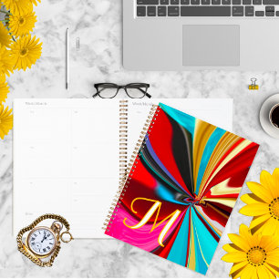 Unique Blue Red Gold Monogram Liquified Abstract Planner