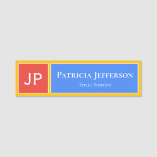 Unique Blue Red Yellow Monogram Professional Name Tag