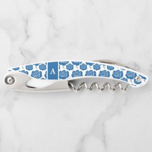 Unique Blue Rose Pattern Initial Letter Corkscrew