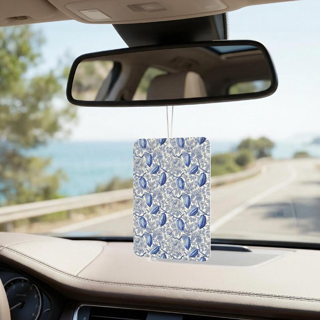 Unique Blue Toile Cocoa Chic Botanical Pattern Car Air Freshener (Creator Uploaded)
