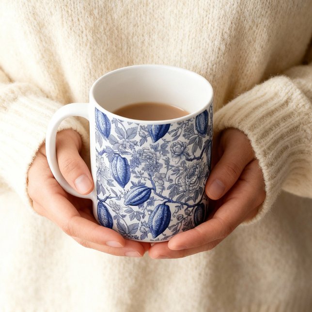 Unique Blue Toile Cocoa Chic Botanical Pattern Coffee Mug (Creator Uploaded)