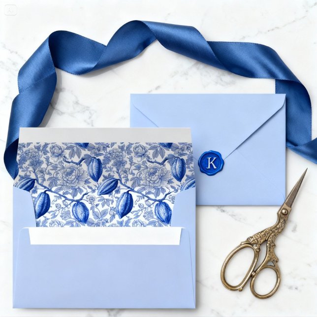 Unique Blue Toile Cocoa Chic Botanical Pattern Envelope (Creator Uploaded)