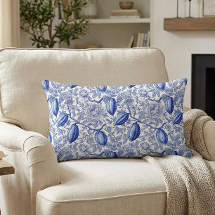 Unique Blue Toile Cocoa Chic Botanical Pattern Lumbar Cushion