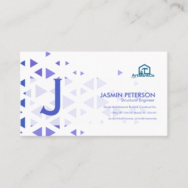 Unique Blue Triangle Pattern Business Card (Front)